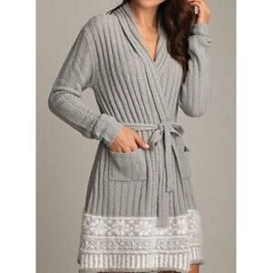 Lemon Women's Oxford Robe Sweater Sleepwear Spa Size S/ML Light Gray EUC